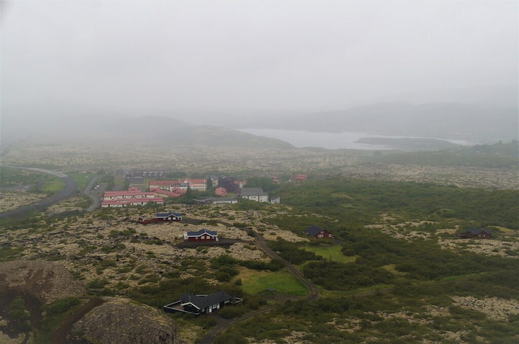 View of Bifröst university village in Norðurárdalur, seen from the Stóra-Grábrók crater