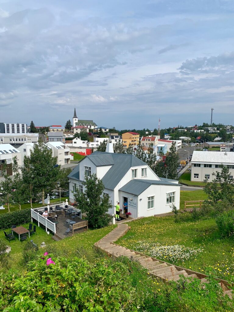 View of the town of Borgarnes on its peninsula in Borgarfjörður