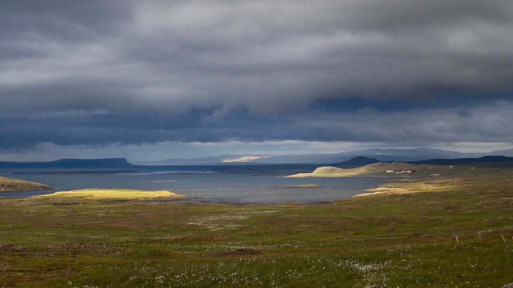 Scattered small islands and skerries in the shallow waters of Breiðafjörður bay, Iceland